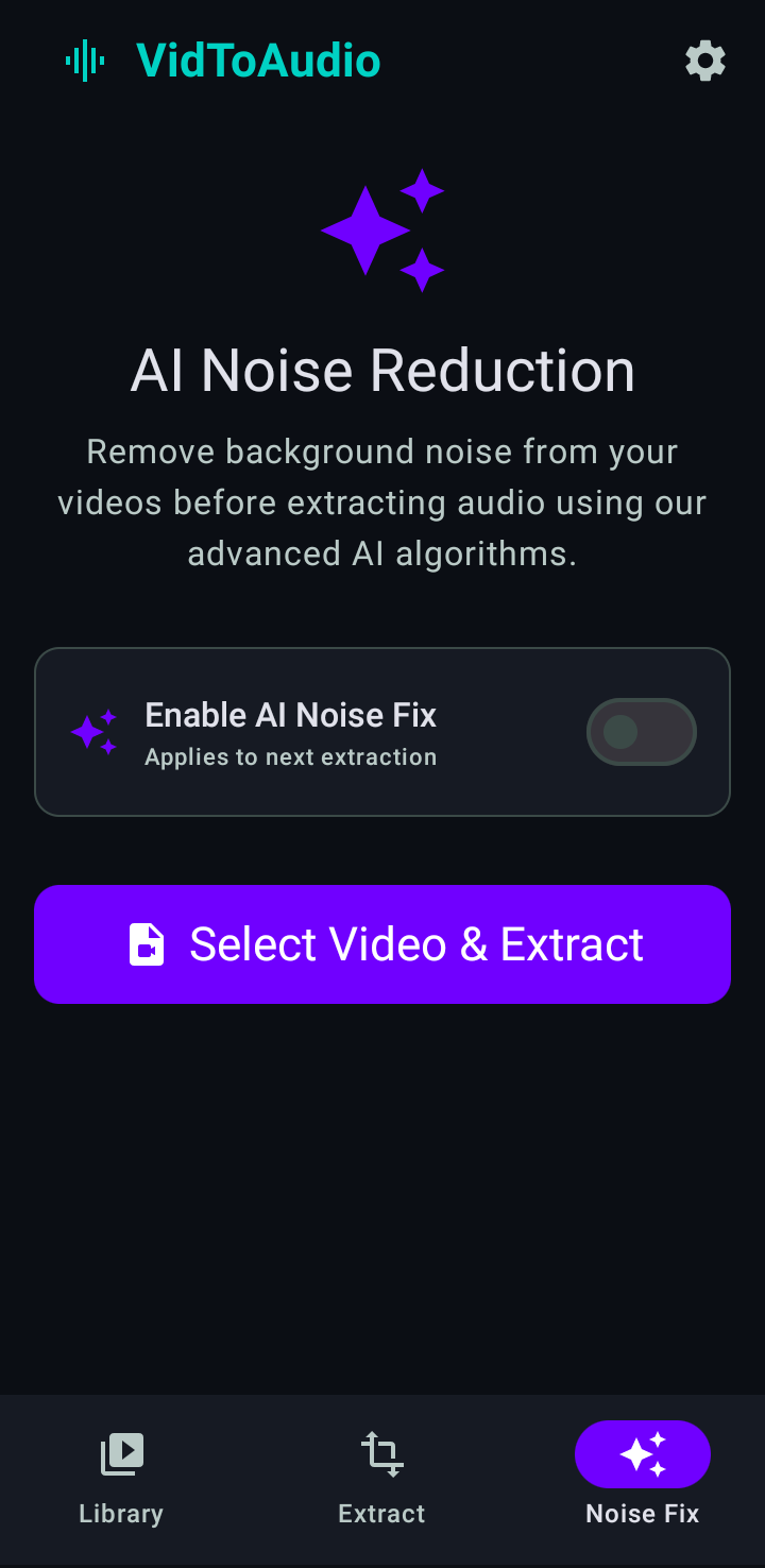 VidToAudio app Noise Reduction screen