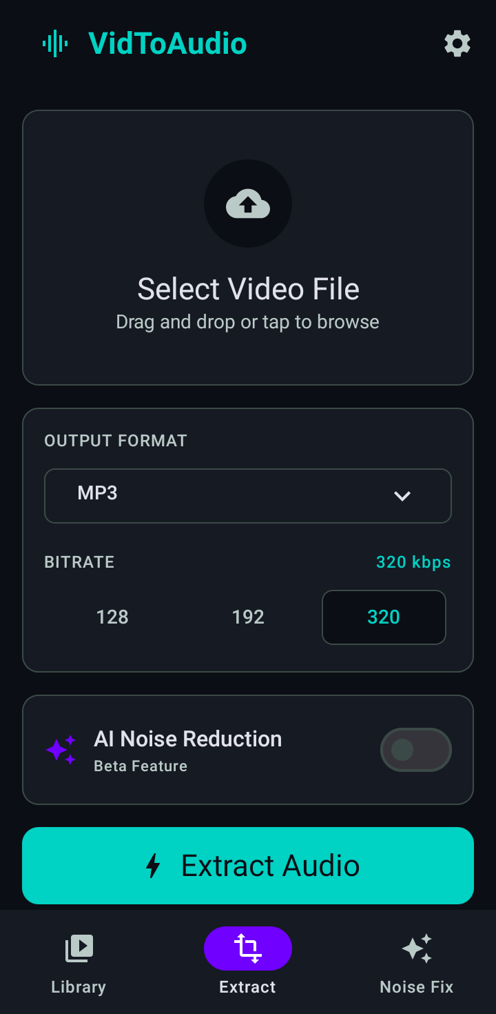 VidToAudio app Select Video screen